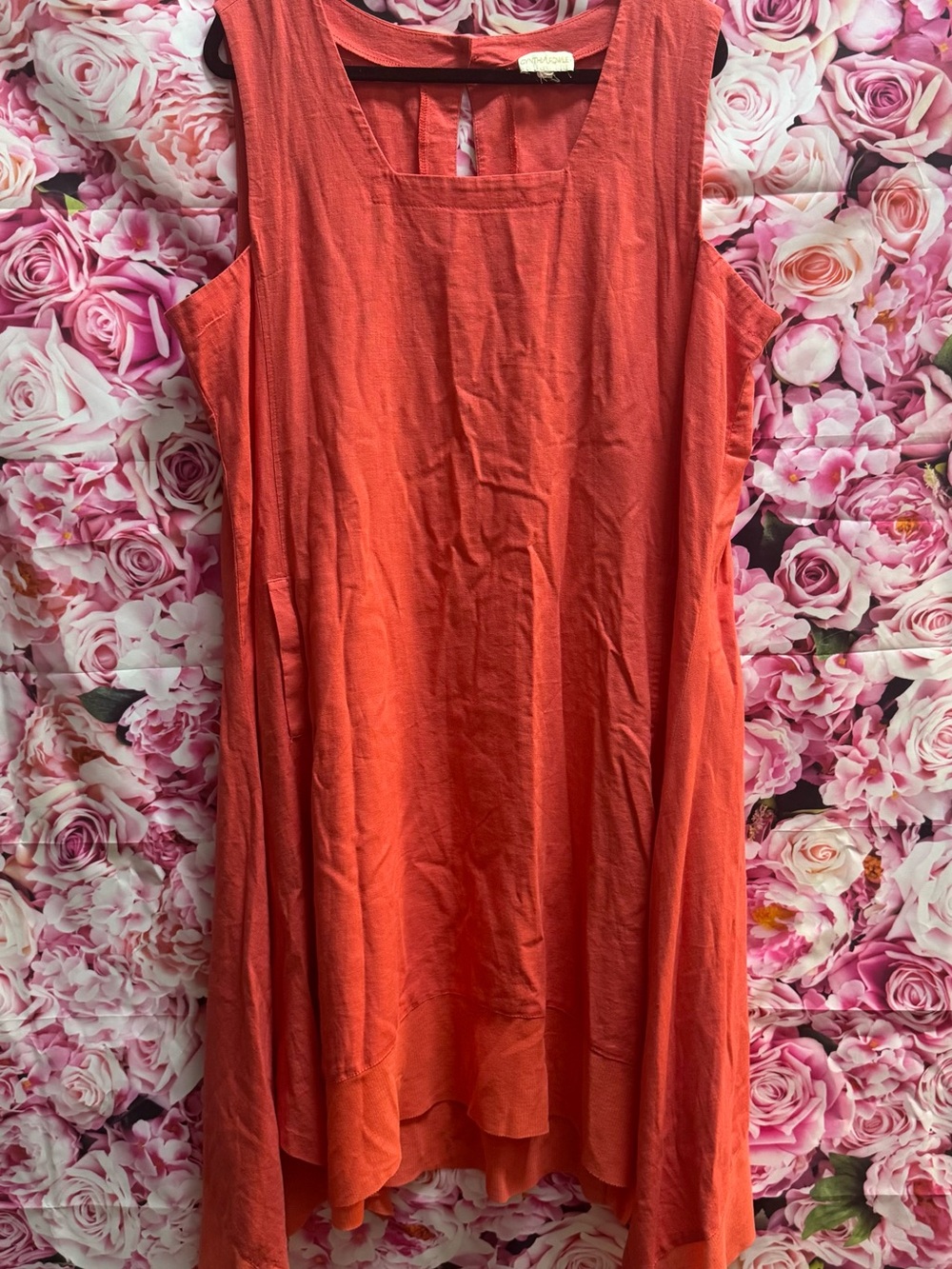 Plus Size Cynthia Rowley Bright Coral Linen Sleeveless Shiftdress with pockets!